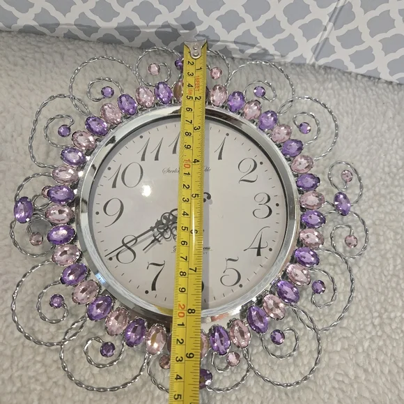 Beautiful Royal Princess Silver Purple & Pink Gems Clock - Picture 6 of 6